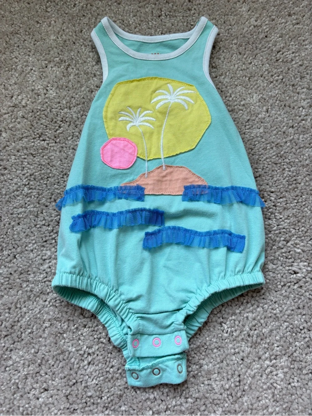 Cat & Jack Mint and Yellow Baby Romper with Palm Design